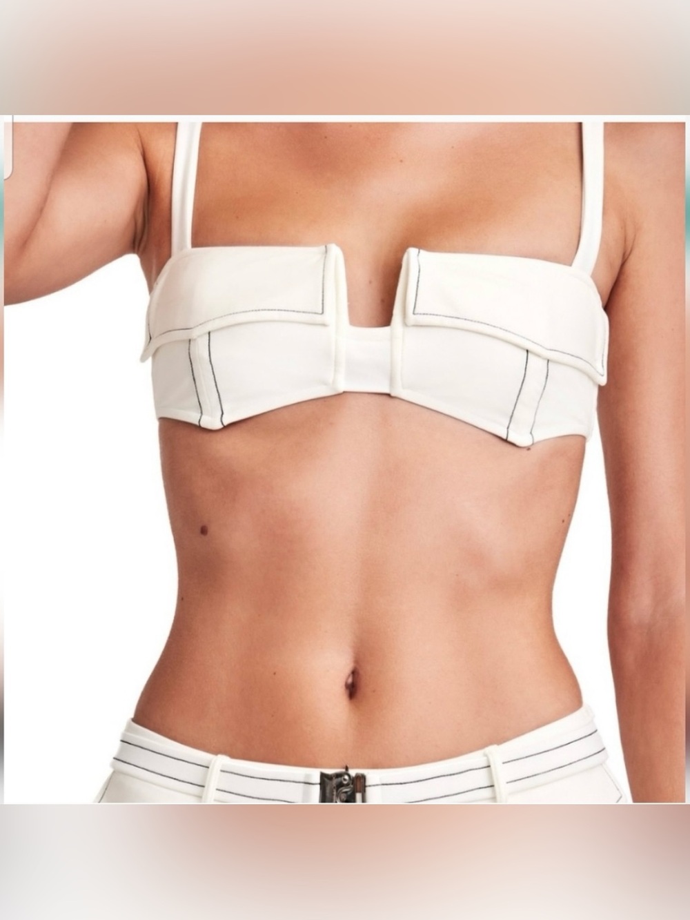 Devon Windsor Bikini Top Women’s M White Cream Faux Front Pocket Swim Designer